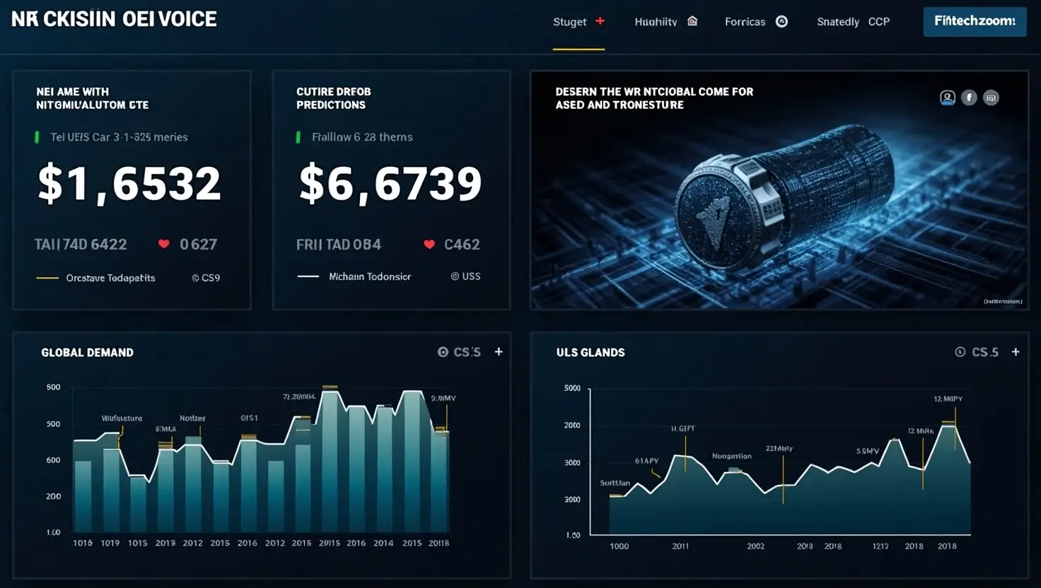 Nickel forecast dashboard with EV battery demand and FintechZoom analytics interface
