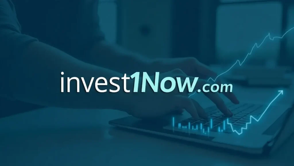 "Invest1Now.com Stocks logo with stock market elements and financial growth background."