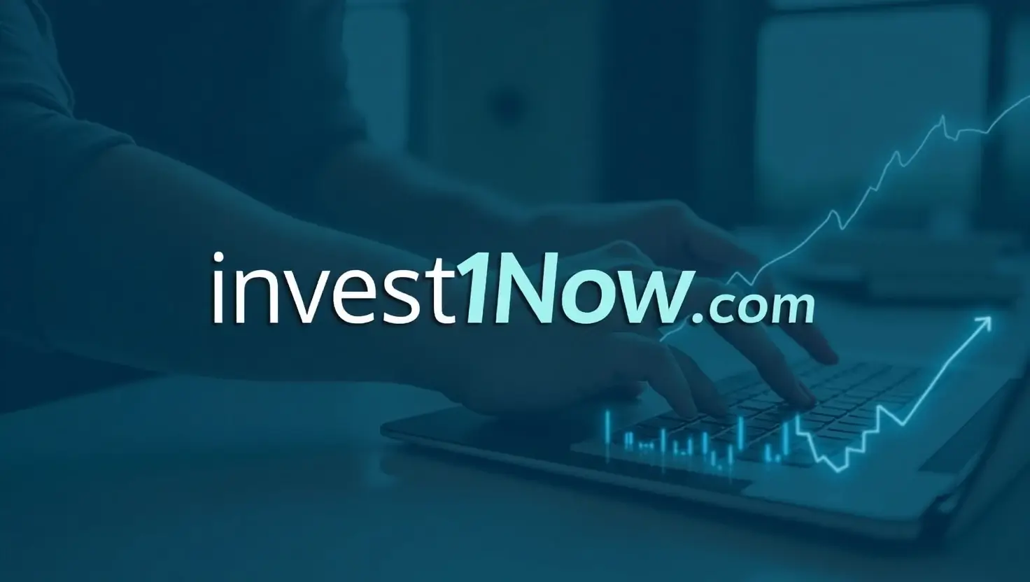 "Invest1Now.com Stocks logo with stock market elements and financial growth background." 