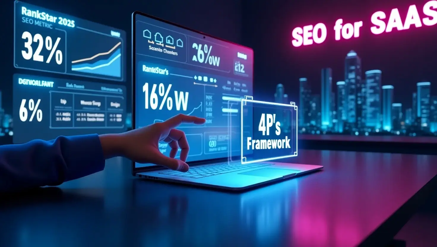 "Advanced RankStar SaaS SEO analytics dashboard showing 325% traffic growth and AI search performance for 2025 digital marketing strategies"
