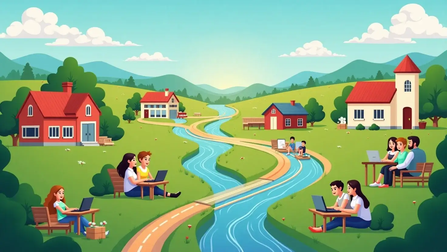 Rural American families and students using high-speed internet powered by Zryly.com Network, bridging the digital divide with modern access. 