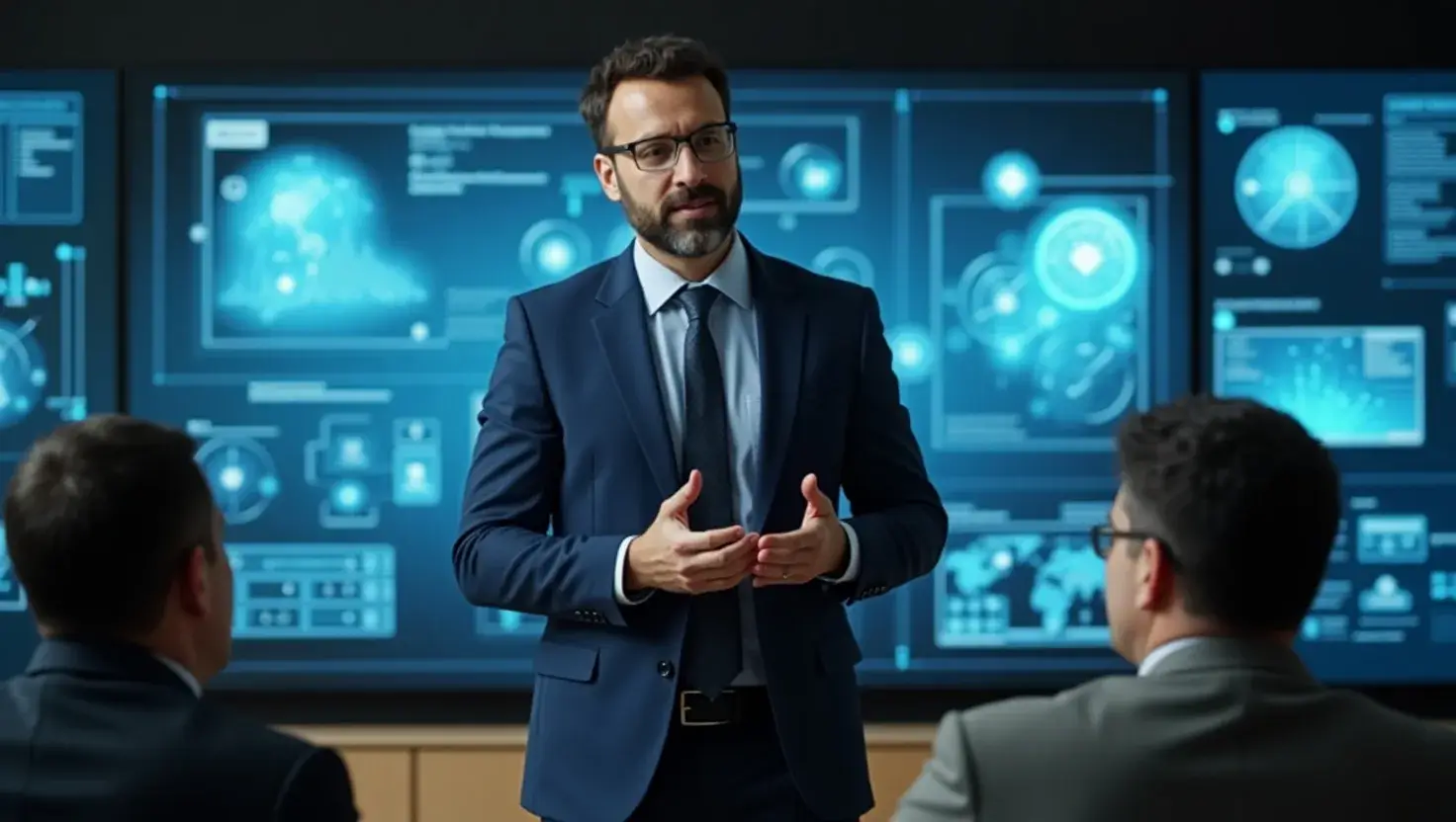 Entrepreneur on www.defstartuporg pitching AI-powered threat detection technology to government and military experts.