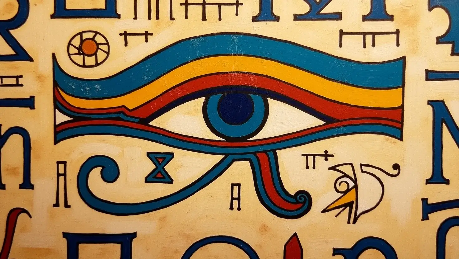 The Eye of Horus drawn on aged papyrus, symbolizing protection and wisdom in Ancient Artz.