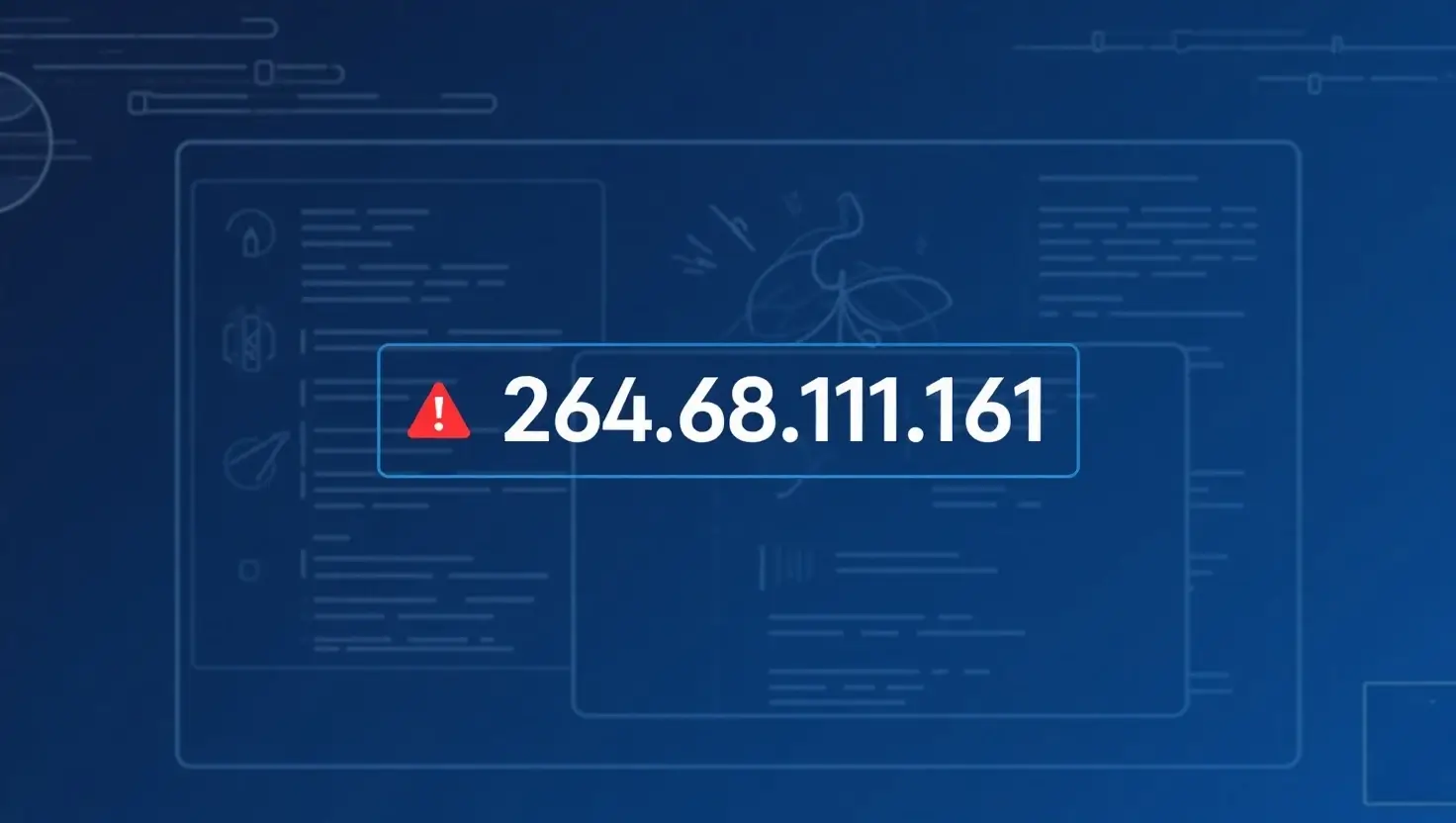A network dashboard with a red warning symbol beside the invalid IP 264.68.111.161, indicating a suspicious entry.