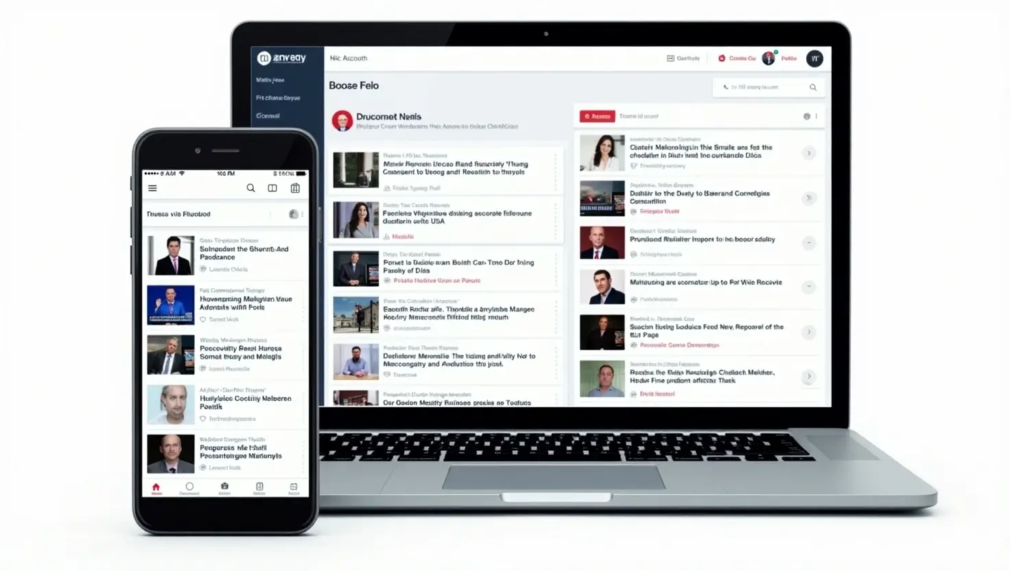 Personalized news dashboard of newsnav.com displaying AI-curated real-time headlines on laptop and smartphone