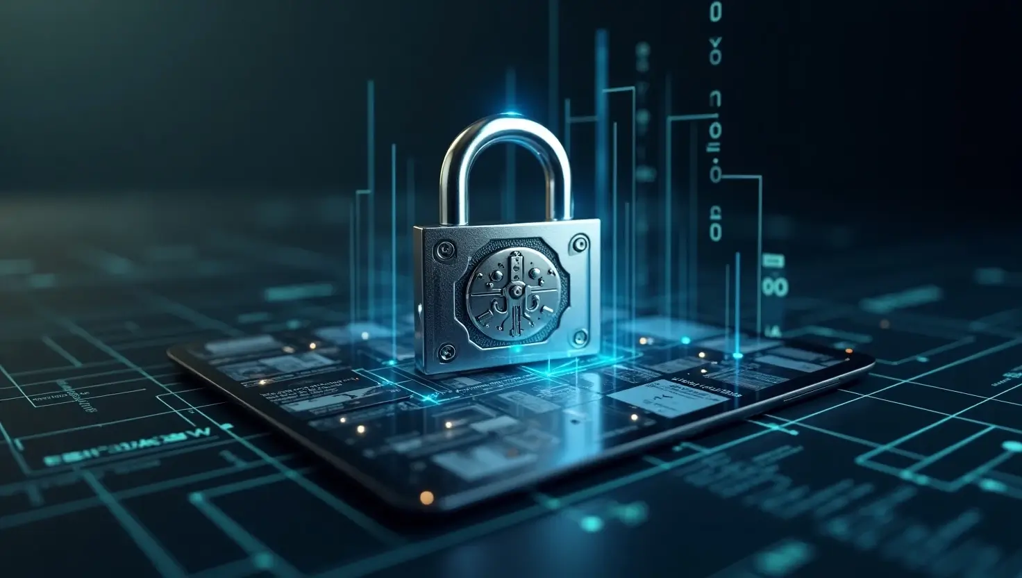 Digital news platform Newsnav.com interface with a secure lock icon representing online safety and data privacy