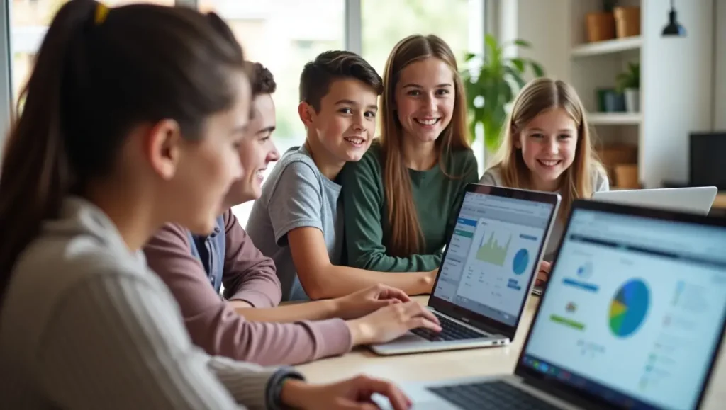 Students participating in an interactive virtual classroom using TechStudify.com’s digital learning platform.