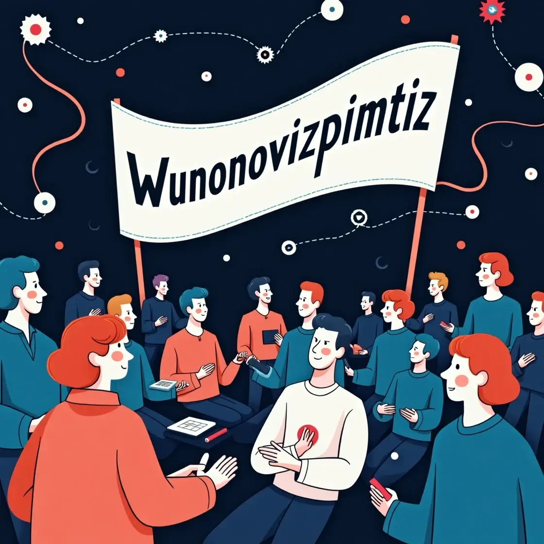 Abstract digital community working under the banner of Wunonovzizpimtiz